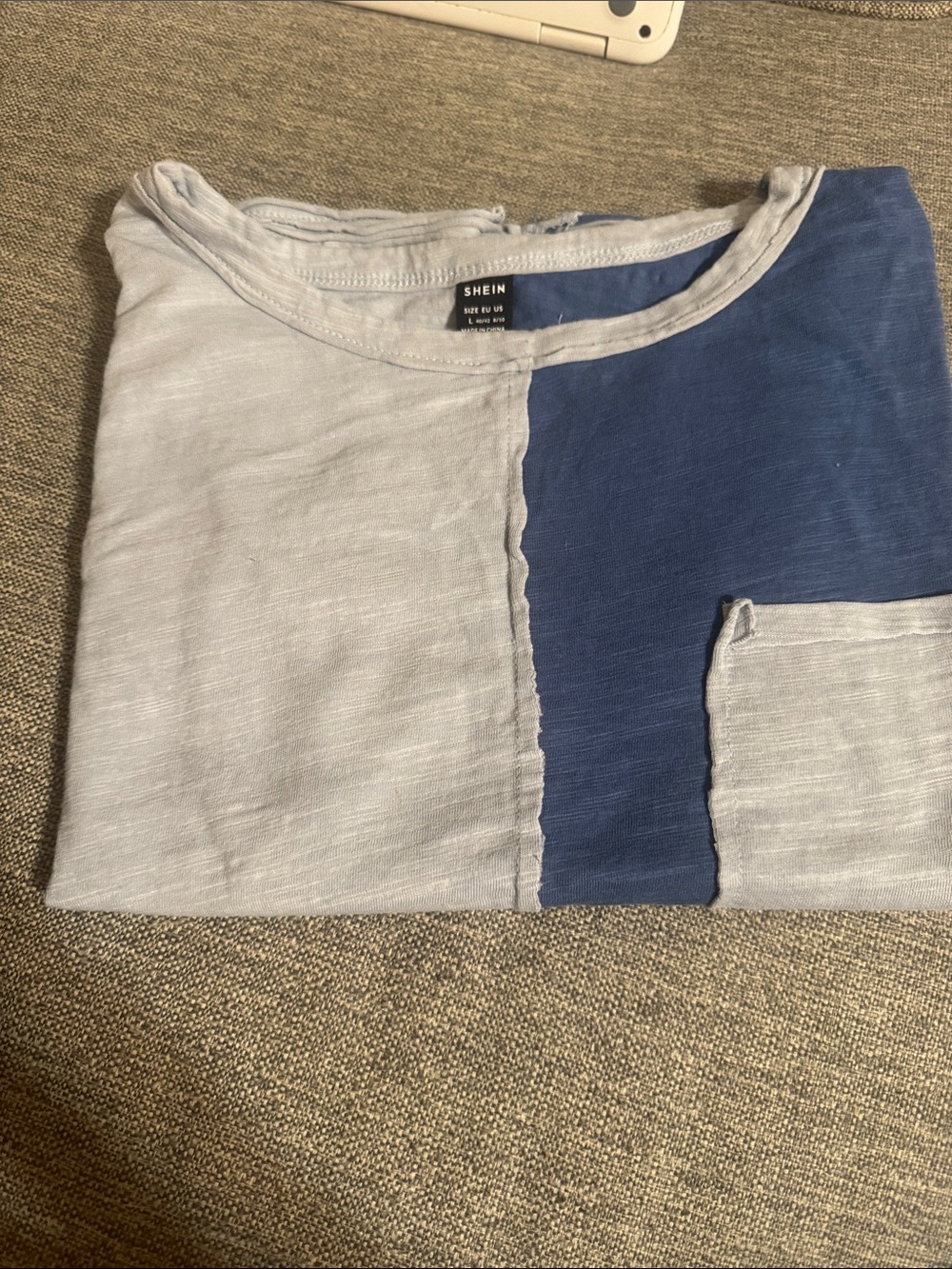 SHEIN Men’s Light Blue and Navy Colorblock Short Sleeve Tee